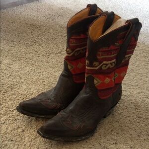 Old Gringo Brown Leather Boots with Red Patterned Shaft